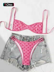 Two-Piece Set Women's Floral Print Bikini Set, Casual Fashion Chic Swimsuit Set for Beach Holiday Vacation, Ladies Summer Clothes