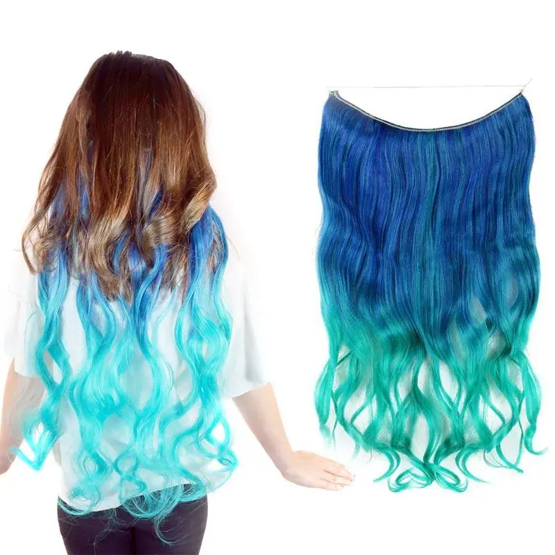 Neptune Teal Blue/Aqua Curly Ombre Halo Hair Extension