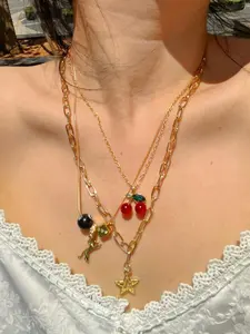 Three-Piece Leopard Print & Cherry Necklace Set, Includes Billiard Dice Pendant, Cherry Necklace, Fashion Star Necklace, Daily Wear