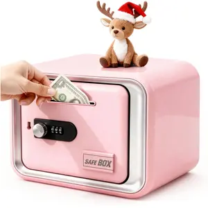 "Safe Box Piggy Bank with Lock"-Kids Financial Literacy Gift-hidden compartment saving tracker acrylic piggy bank,cash vault wooden saving box,saving goal,creative desktop decoration,storage organization solution,girly apartment decor,room decorations