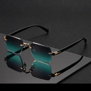 Retro Rectangle Sunglasses Men Fashion Vintage Rimless Shades Women Ins Trendy Luxury Brand Design Casual Sun Glasses