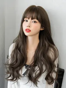 22 Inch Long Curly Wig for Women, Elegant Puffy Hair with Bangs, Natural Look, Smooth Synthetic Heat Resistant Fiber, Synthetic Curly Wigs