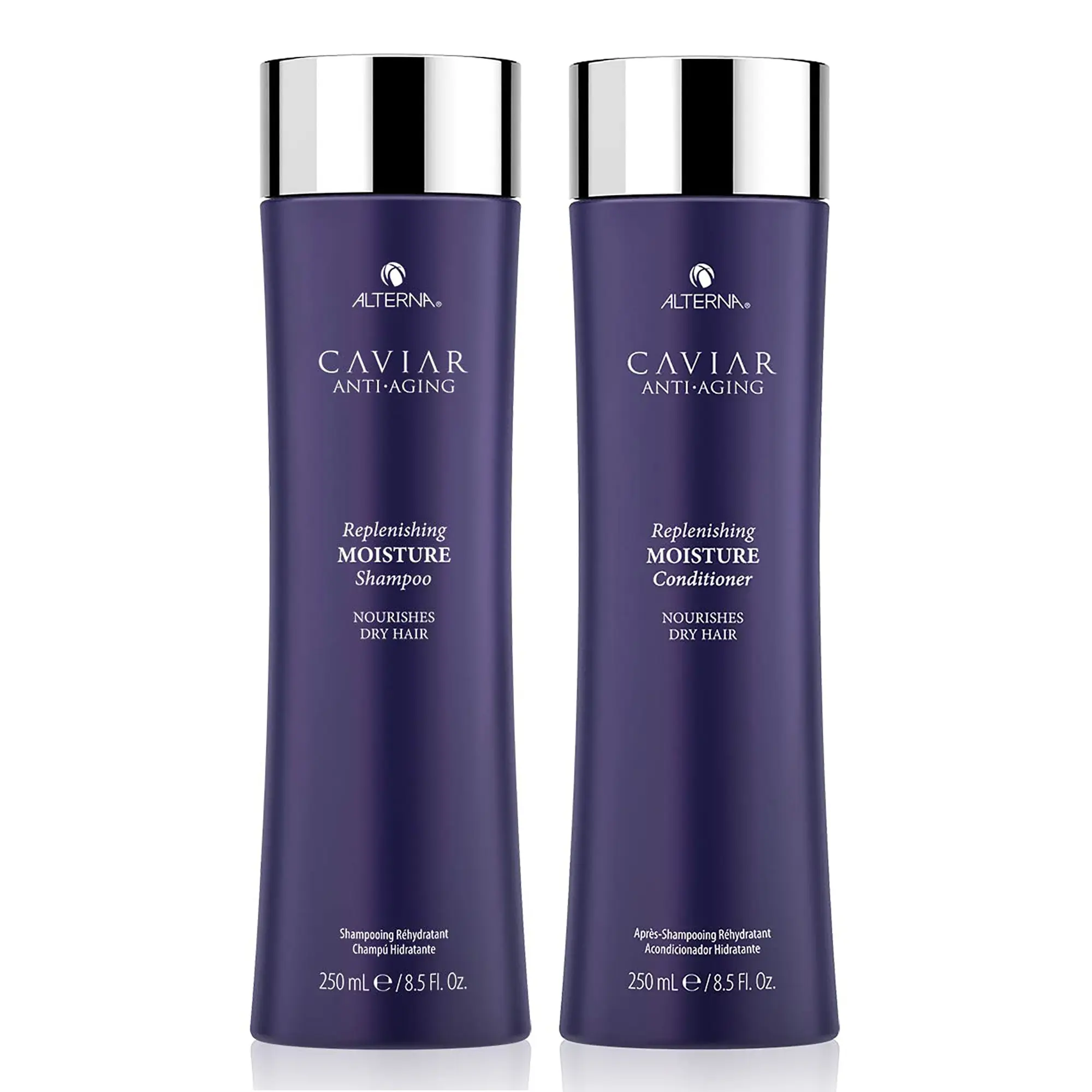 Alterna Caviar Anti-Aging Replenishing Moisture Shampoo & Conditioner Set, Strengthening and Shine for Dry Brittle Hair, Sulfate Free, 8.5 oz Duo, Haircare, Restore, Moisturizer, Hydrating, Cleanser, Shampoo And Conditioner, Dry Hair, Radiant