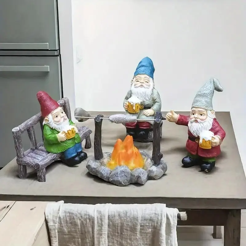 Cute Beer Drinking Gnome Set Ornaments, Garden Gnome Statue, Resin Sculptures, 5pcs/set, Perfect for Outdoor Garden & Home Decor, Ideal Holiday Gift, Desktop Decoration, Craftsmanship, Garden Accessories, Statue Decorations