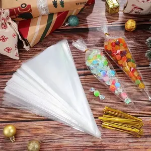 Transparent Candy Bags for Wedding and Birthday Parties, 100/50 Pieces Sweet Glass Paper Conical Bags for Decoration, Party Supplies