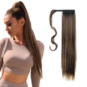 Women's 26-Inch Golden Brown Straight Wrap Ponytail Extension, Synthetic Clip-In Hairpiece, Easy-to-Manage Extensions Hair for Daily Ponytail Hairstyle Needs