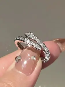 Full Rhinestone Open Adjustable Snake Ring, Statement Rings, Beautiful Rings, Elegant Vintage Jewelry Design, Perfect Daily Wear Accessory, Adjustable Rings, Rhinestone Decor Ring