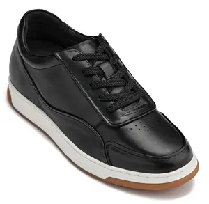 CALTO - Y7885 - 2.6 Inches Taller (Black/White & Gum Sole) - Elevated Leather Sneakers