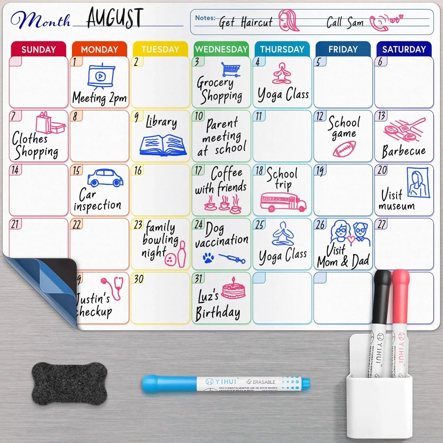 YES4QUALITY Magnetic Dry Erase Monthly Calendar Planner - Office Accessories with Magnetic-Adhes. Backing, Undated Grid for Refrigerator, Office Use by Families/Teams