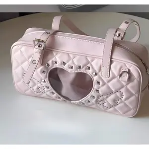 JIAERDI Sweet Cute Pink Heart Handbag Women Diamond Large Capacity Studded Anime Ita Bag Ladies Y2k Harajuku Style Underarm Bags