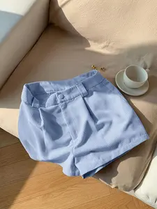 Women's Elegant Solid Color Pleated Corduroy Shorts, High Waist, 2026 New, Non-Sheer, All Seasons, Casual Wear, Office Commute, Home, Dates, Parties