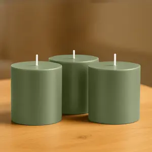 6-Pack Unscented Pillar Candles – Dripless 3"x3" Dusty Sage Green Paraffin Wax with Smokeless Cotton Wicks, Clean & Long-Lasting 30-Hour Burn