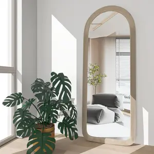 Full Length Mirror 56"x20" Arch Floor Mirror with Stand Arched Full  Mirror Standing  or Leaning Against Wall for Bedroom Flannel Wrapped Wooden Frame Milk