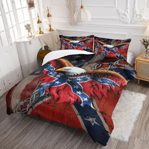 Bald Eagle & Confederate Flag Comforter Set - Durable Material Comfy Bed Sets, 1 Quilt + 1/2 Pillowcases, Patriotic American Style Bedding for Southern & Patriotic Enthusiasts, Ideal for Bedrooms, Dorms & Guest Rooms