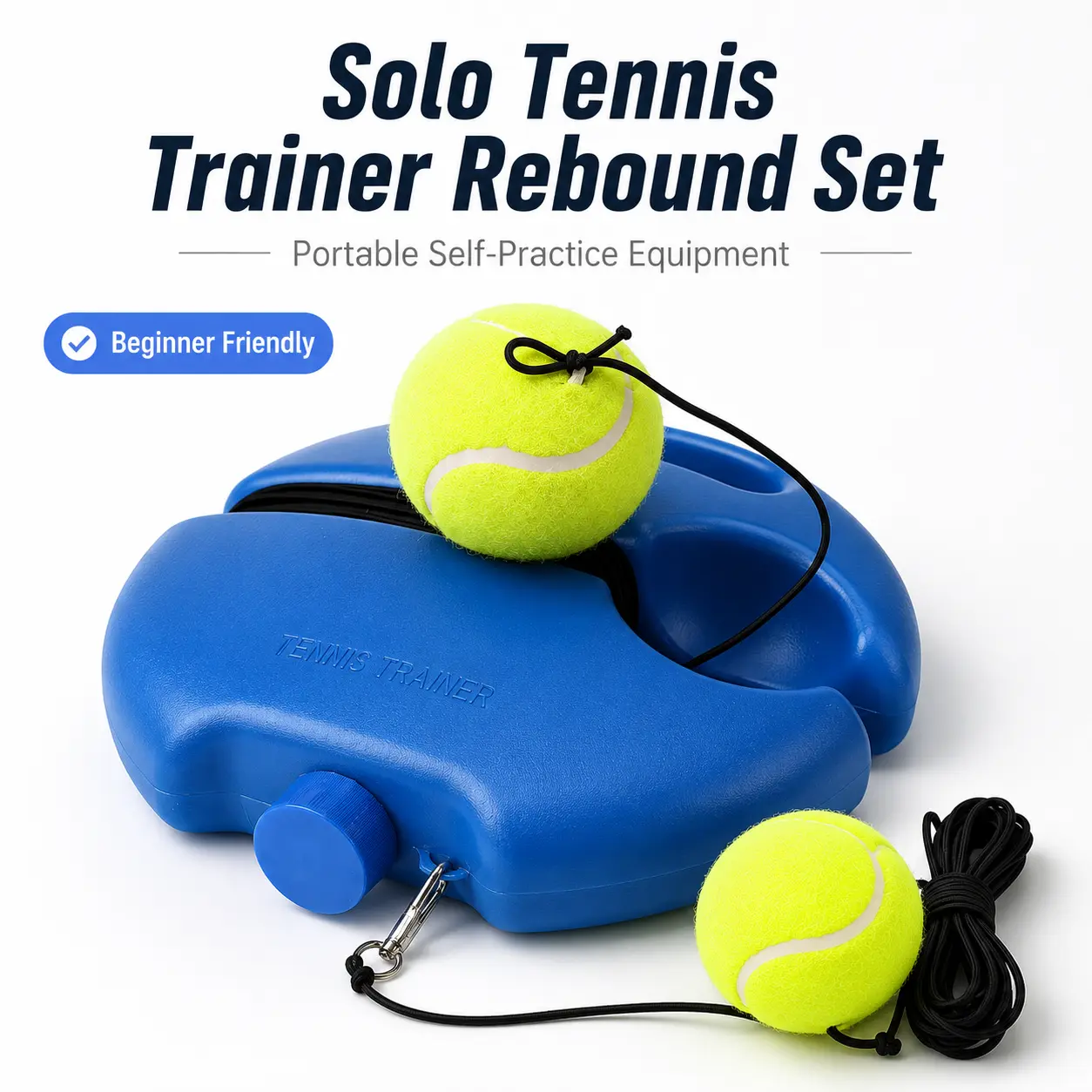Solo Tennis Trainer Rebound Set with Fillable Base & 4 Balls, Portable Self-Practice Tennis Equipment for Beginners, Backyard & Outdoor Training