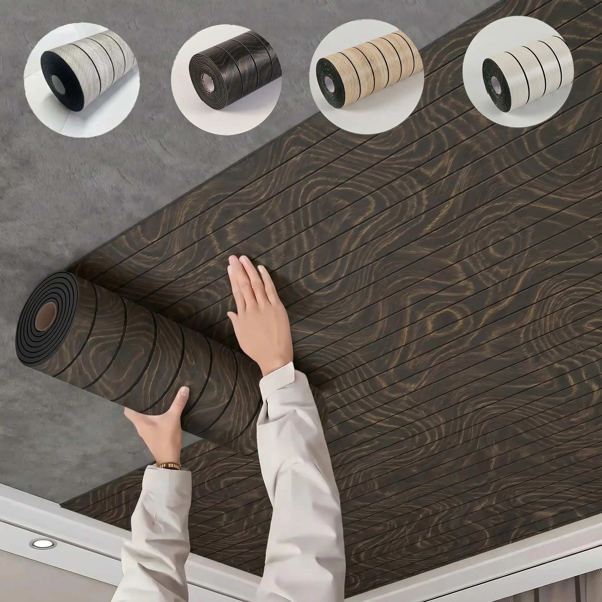 Large Size Rectangular Vinyl PVC 3D Black Wood-Grain Self-Adhesive Wallpaper - 15.75x118.11in, 3D Embossing, Advanced Tech, Soundproof, Removable, Washable, Waterproof, Moisture-Resistant Single Roll for Yacht, DIY Users’ Home Improvement Projects, 15.75X