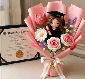 Crochet Graduation Bouquet with Custom Doll, Handmade Forever Flowers, Amigurumi Flower, Class of 2026 Keepsake Gift, Gift for Graduate #CrochetGraduationBouquet#AmigurumiDoll #CustomGraduationGift