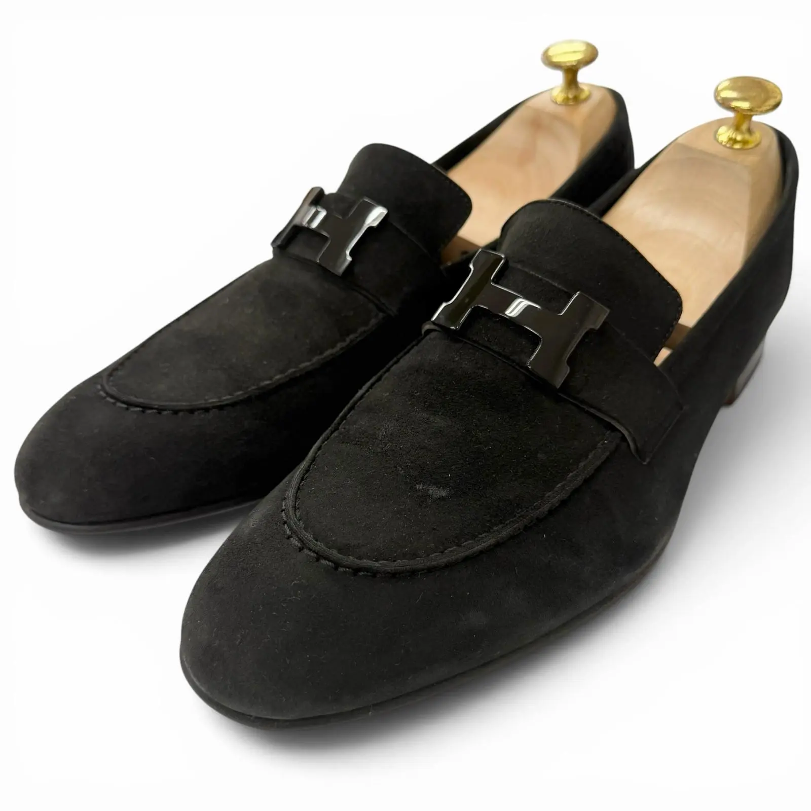 Pre-owned HERMÈS Suede Small Leather Goods Hermes Loafers