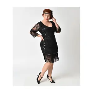 Unique Vintage Plus 1920s Black Beaded & SequinFringe Dress Unique Vintage Plus 1920s Black Beaded & SequinFringe Dress