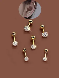 6pcs Stainless steel earrings for women, including CZ small stud, no allergic reaction, multi-pack fashionable silver stud for men, suitable for everyday wear Stud Earring Jewelry