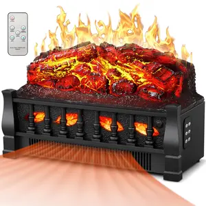 Electric Fireplace Insert Log Heater 21",750W/1500W Adjustable 5 Flame Brightness&Speed, Fireplace Insert with Realistic Ember Bed&Traditional Brown Log,Overheat Protection&Remote Control