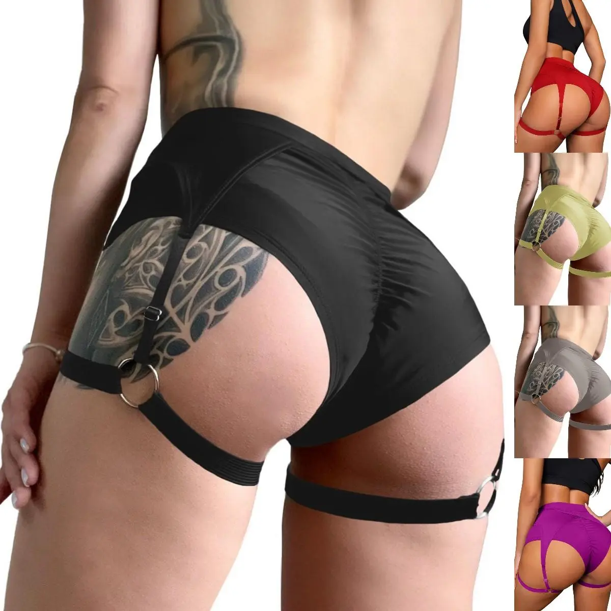 Imily Bela Women's Booty Shorts with Garters High Waisted Biker Hot Pants Gym Cheeky Garter Running Shorts
