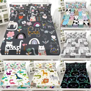 3-Piece Cartoon Animal Print Bedding Set, Bed Sheets, Soft Comfortable, Includes 1 Fitted Sheet and 2 Pillowcases, No Fillers, Bedroom and Guest Room Use, Bed Sheet Sets