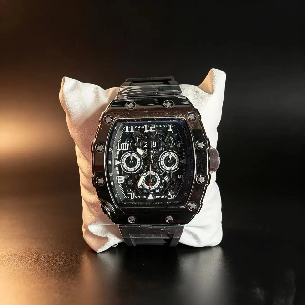 (CR-S-118) Men's Fashion Business Quartz Watch, Chic Elegant Style, 46mm Barrel Watch Case, Silicone Strap