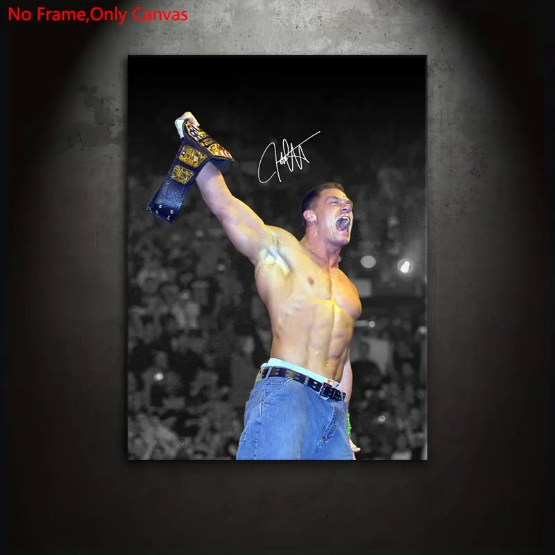 Frameless Canvas Painting Print Poster, Classic Realistic Art, John Cena Holding the Championship Belt, gift for wrestling culture enthusiasts, gift for bedroom, living room, mural, Wall Art, wall decoration, Athlete Wall Decor, Art Work For Wall Decor