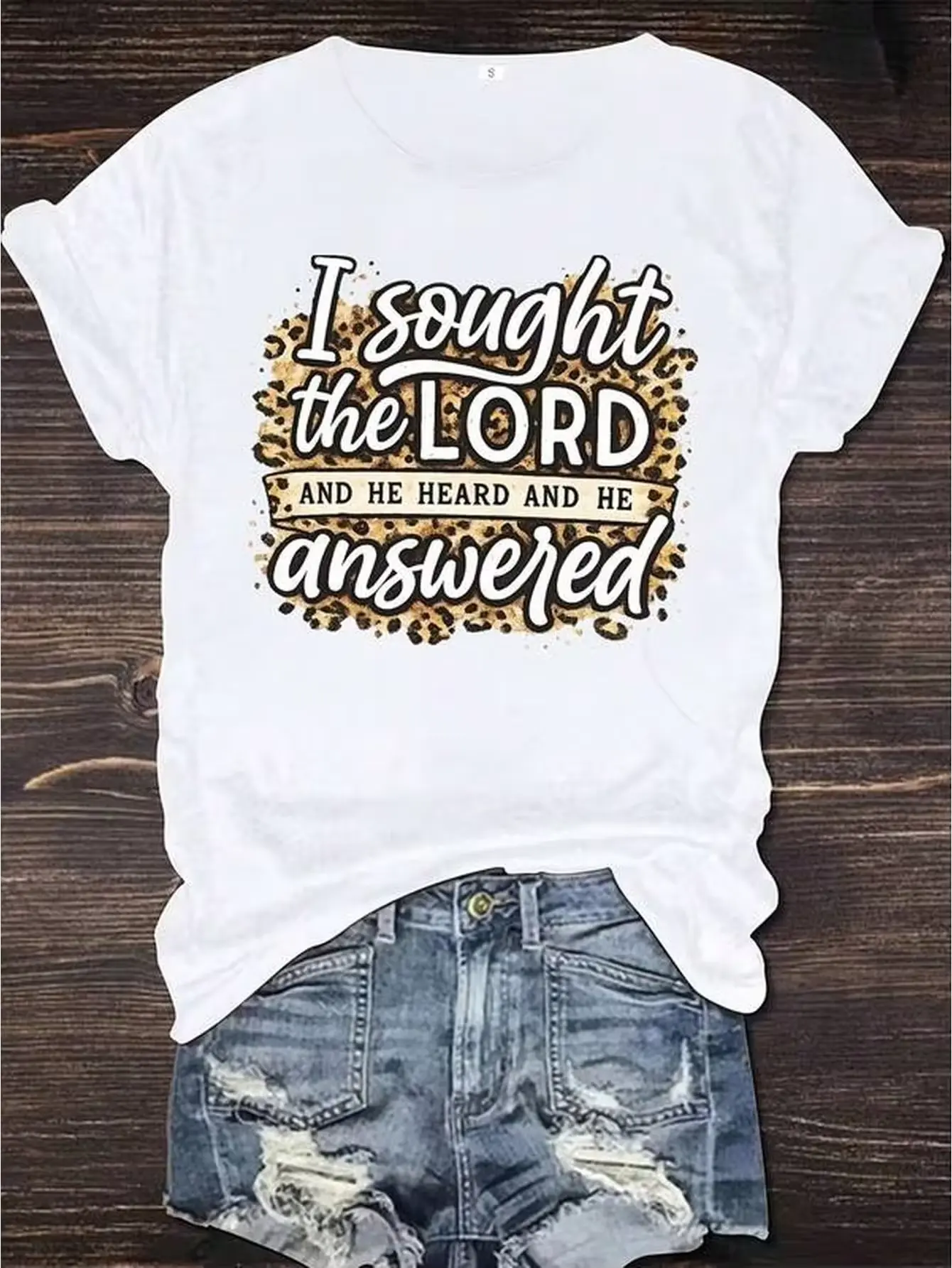 Plus Size Women's Tshirt,I Sought The LORD,He Heard And Answered,Women's Everyday Loosefitting Crew Neck Printed Tshirt,,,Valentine's Day Women's