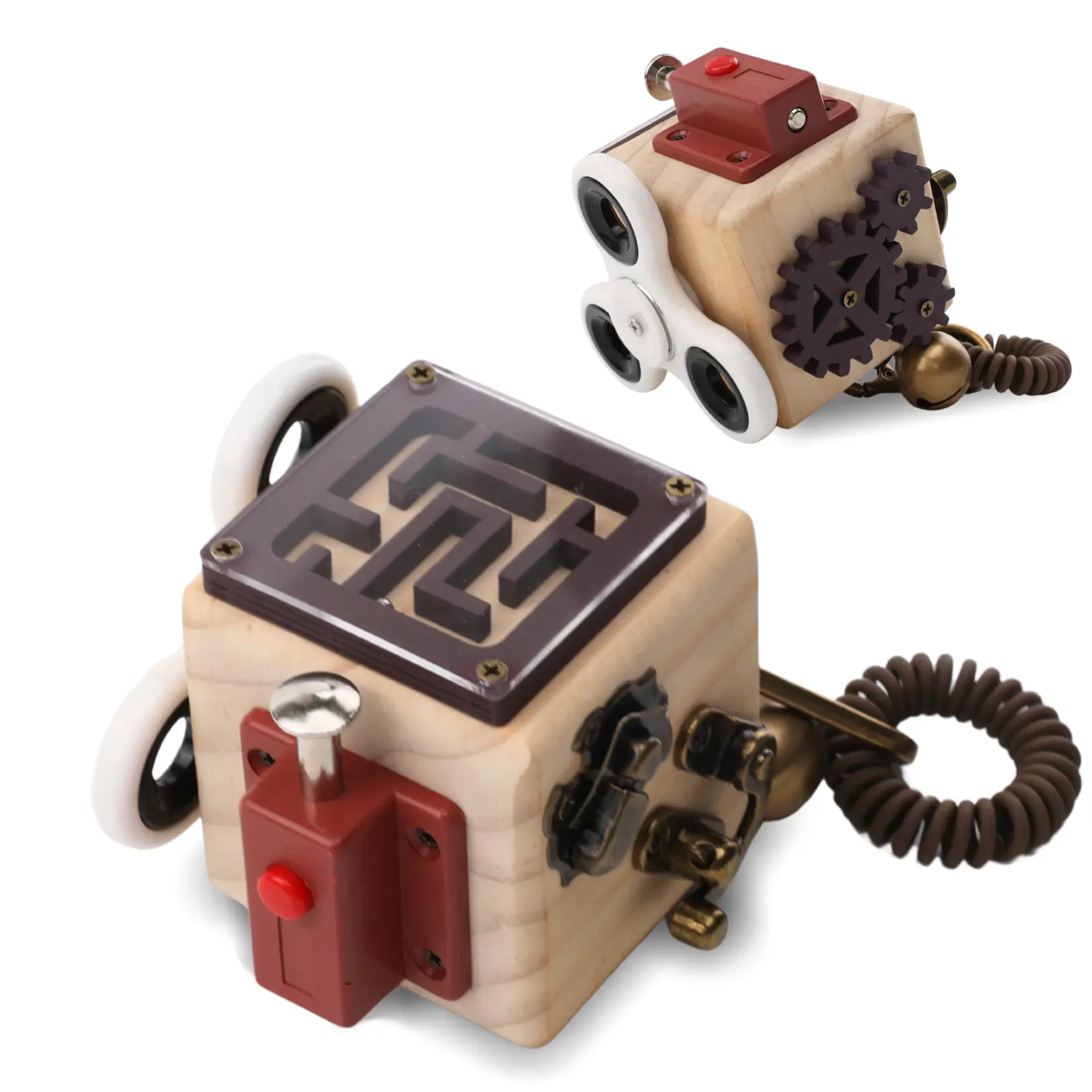 8-in-1 Multi-Sensory Wooden Busy Cube, Dementia Fidget Toy for Seniors, Tactile Sensory Activity Gift for Memory Care (Hands-Engaging Play Design), Tactile Play