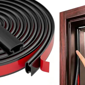 D Shape Black Rubber Weather Stripping Self-Adhesive Seal Strip Soundproofing Insulation Tape for Door Window Frame Blocks Cold Drafts Noise