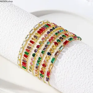 Rainbow Snake Bracelet - Trendy Multi Color Rectangle Gemstone Serpent Chain Bracelet with Gold Tone Setting, Sparkling Bold Statement Jewelry for Women, Perfect for Summer Festival Party Night Out & Glam Layering Looks