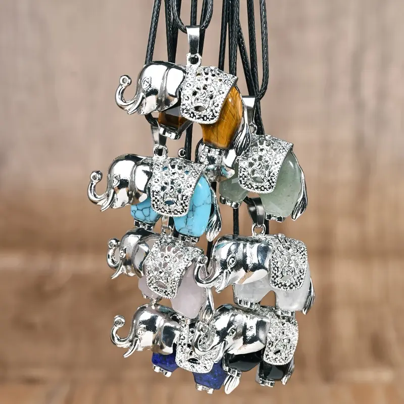 Casual Elephant Pendant Necklace Set with Natural Stone Animal Charms, 10/20-Piece Unisex Pack, Meaningful Gifts in Assorted Colors, Animal Charm, Affordable Fashion, Elephant Pendants, Varied, Random, Animal Theme, Everyday Wear