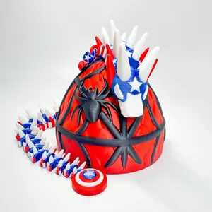 3D Printed Captain America-Themed Dragon Figurine, Premium Craftsmanship, Hero Elements, Movable Joints