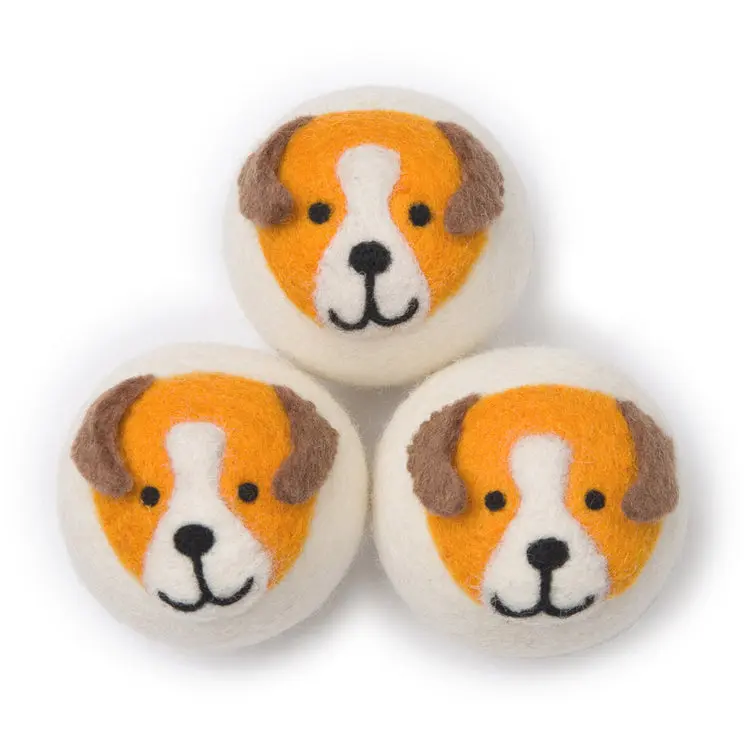 3-Pack Playful Pups Hand Felted Wool Dryer Balls