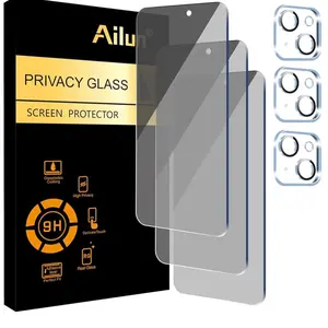 Ailun 3 Pack Privacy Screen & Camera Lens Protector for iPhone 15 [6.1 inch], 9H Hardness, HD Tempered Glass Film, Case Friendly, 6 Pack