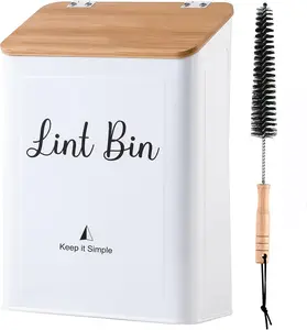 Lint Bin for Laundry Room, Wall Mounted Metal Lint Box Holder with Lid for Dryer,Laundry Room Organization and Storage, Lid Lint Basket,White