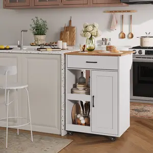 Rolling Kitchen Island Cart with Drop Leaf & Storage — 2 Shelves + Drawer, Mobile Kitchen Table on Wheels for Small Spaces, Coffee Bar, Dining Room
