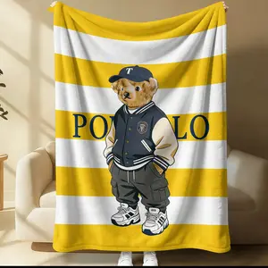 Bear printed pattern blanket, suitable for all seasons, suitable for beds, sofas, cars, room decorations, and gifts, suitable for children or adults, Slogan Print Blanket, Animal Blankets, Cartoon Pattern Blanket