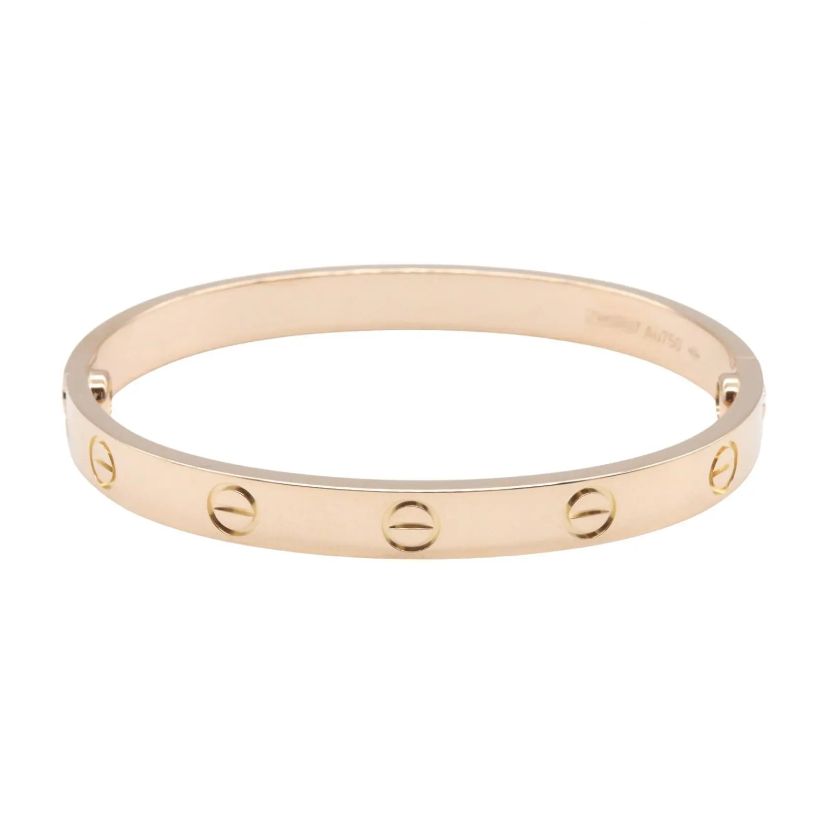 Pre-owned Cartier 18K Rose Gold (Au750) Small Leather Goods Love Au750 Bracelet Size 16