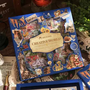 100 Special Shaped Box Stickers Themes of Plants and Flowers, Vintage Characters, Castles, Shops and Other Themes PET Waterproof Material Retro Style DIY Notebook Decoration Scrapbook Material Sticker Pack