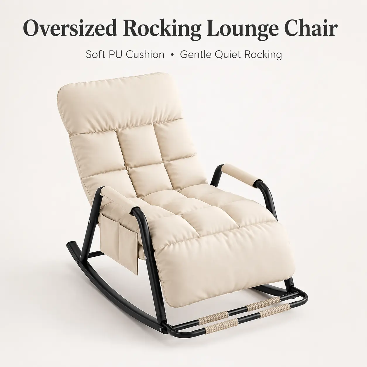 Beige Upholstered Rocking Lounge Chair, Lazy Recliner with High Back for Living Room Balcony Sleeping and Relaxing