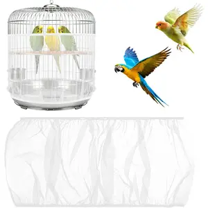 Bird Cage Cover, Circumference 40-68 inches Bird Cage Seed Catcher, White Bird Cage Net Cover, Adjustable Bird Cage Netting for Parrot Enclosures, Round Square Cages