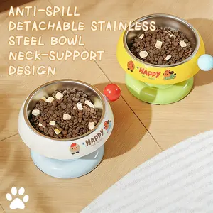 Pet Stainless Steel Cat Bowl Anti-Slip Dopamine Color, High-Heeled Ice Cream Cat Bowl, Neck Protection, Prevents Chin