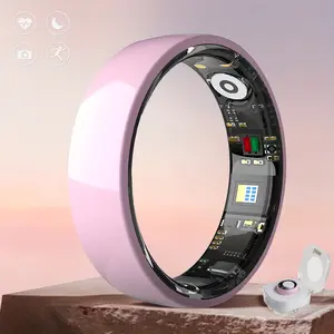 Smart Ring Men Women Fitness Sleep Tracker with Crystal Charging Case Magnetic Charge IP68 Waterproof Multiple Modes Step Distance Calorie Monitoring Stylish Stainless Steel Design Holiday Gift