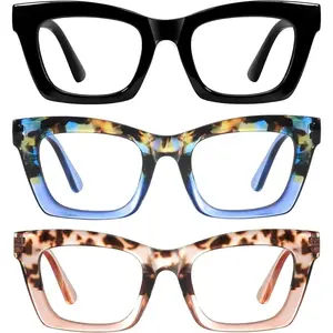 Oprah Reading Glasses for Women-3Pack Blue Light Blocking Fashion Readers with Spring Hinge Computer Square Eyeglasses
