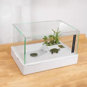 Scratch-Resistant Glass Turtle Tank 15.7×11.8×10 Inch with Water Filter Durable Clear Reptile Habitat for Aquatic Terrestrial Pets Baby Turtles Fish Anti-Scratch Terrarium Aquarium Combo