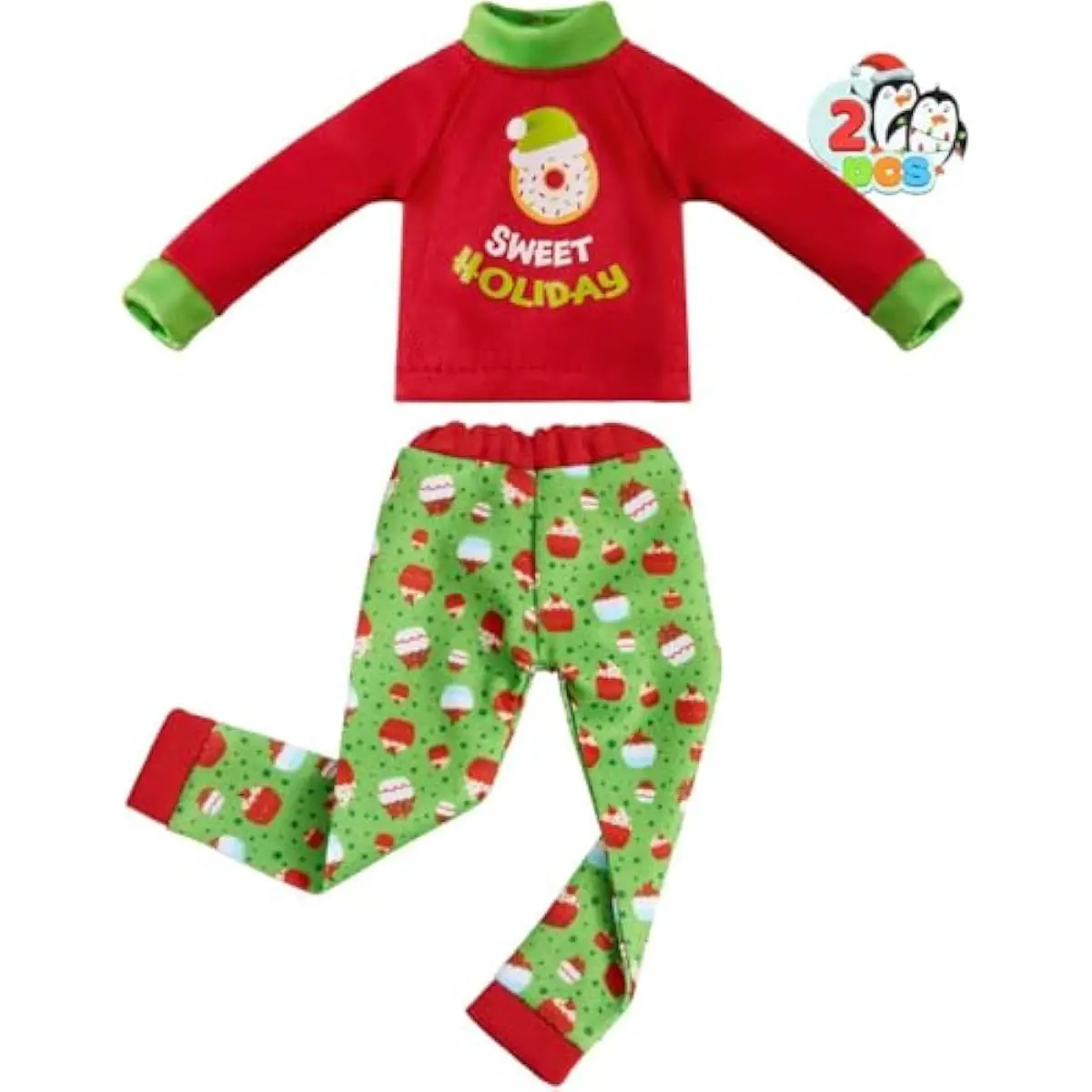 2 PCS Christmas Santa Ugly Sweaters for Doll, Cupcakes and Donuts Themed Naughty Christmas Doll Clothes Accessories for Holiday Room Party Decorations Gifts