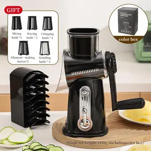 Rotary Cheese Grater with Handle, 5 Well-Designed Blades, Strong Suction Cup Base, Kitchen Utensils Vegetable Slicer Dicer Fruit Vegetable Slicer Gadgets Kitchen